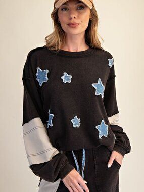 EASEL DENIM STAR PATCH FRENCH TERRY TUNIC (MATCHING TO SET) S M L